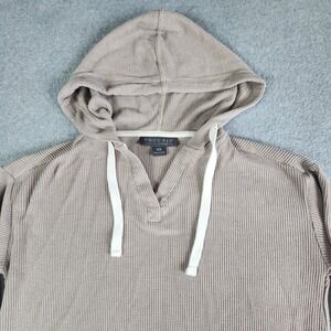 Free Fly Bamboo Waffle Knit V Neck Hoodie Women's XS Beige Drawstring Textured